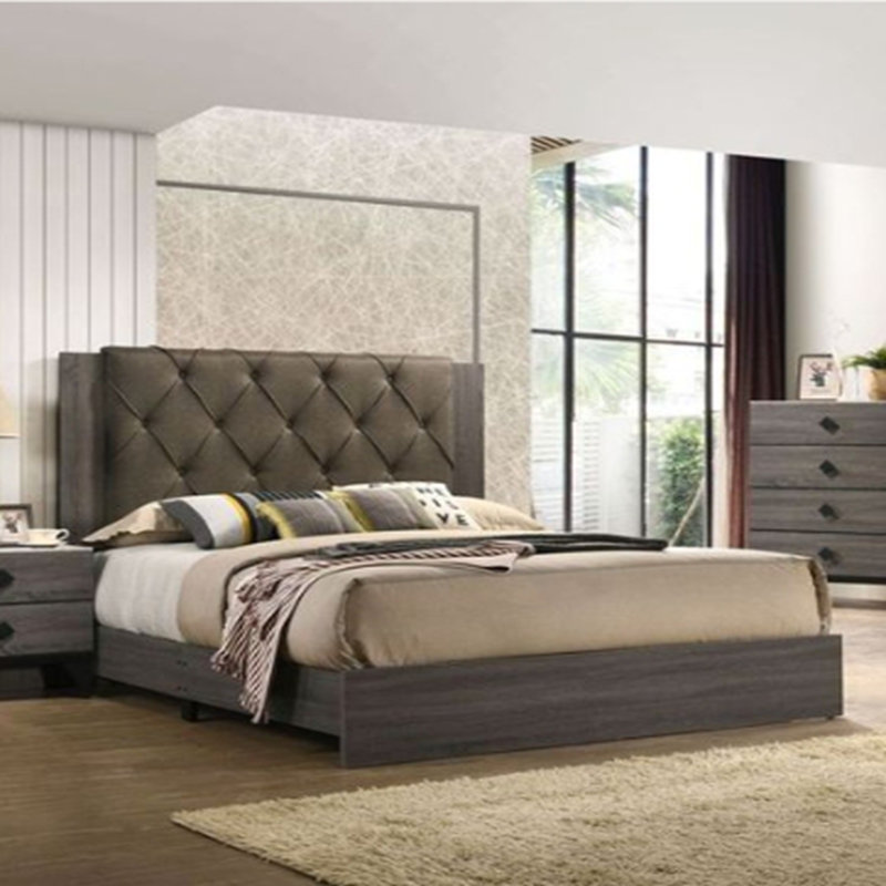 Fabric & Rustic Gray Oak Finish Bed