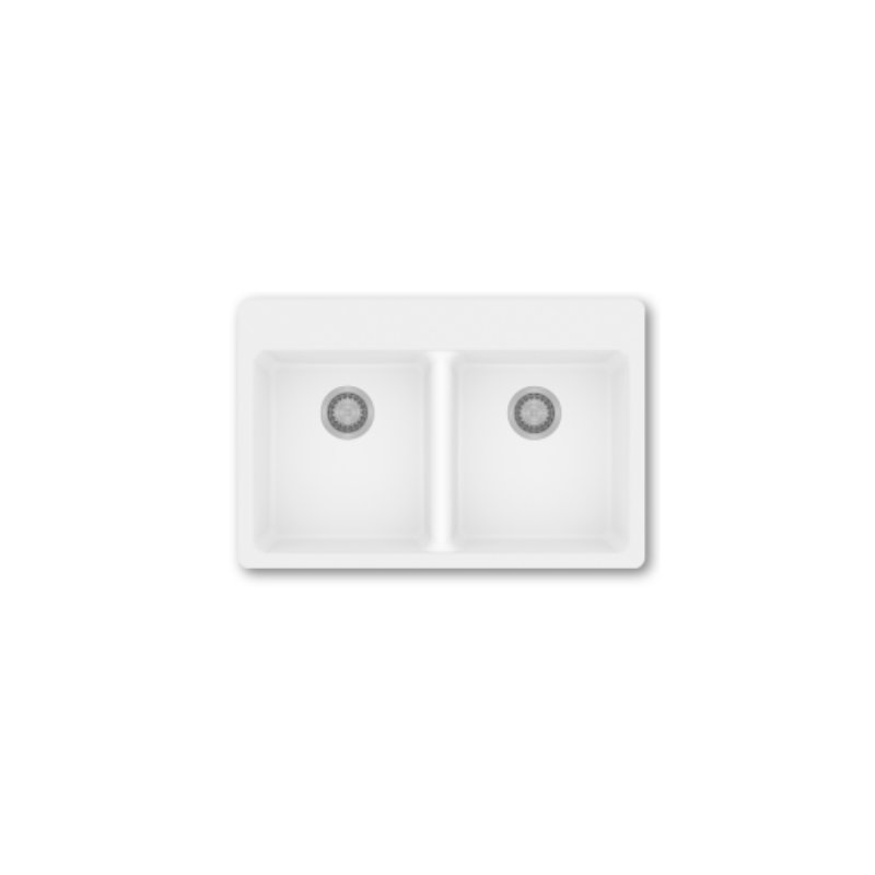 Évier de cuisine en granite avec crépine à fixation sur le dessus CrystaLux, Blanc coton