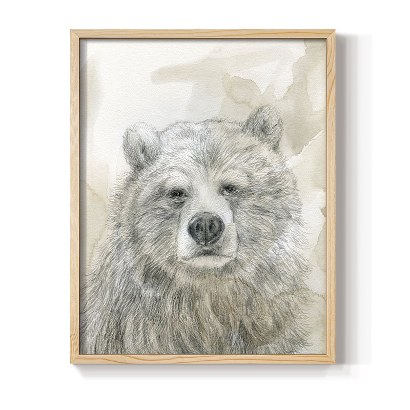 Woodland Sketch Bear Framed Print - Solid Wood, H 15 po x l 12 po, Naturel