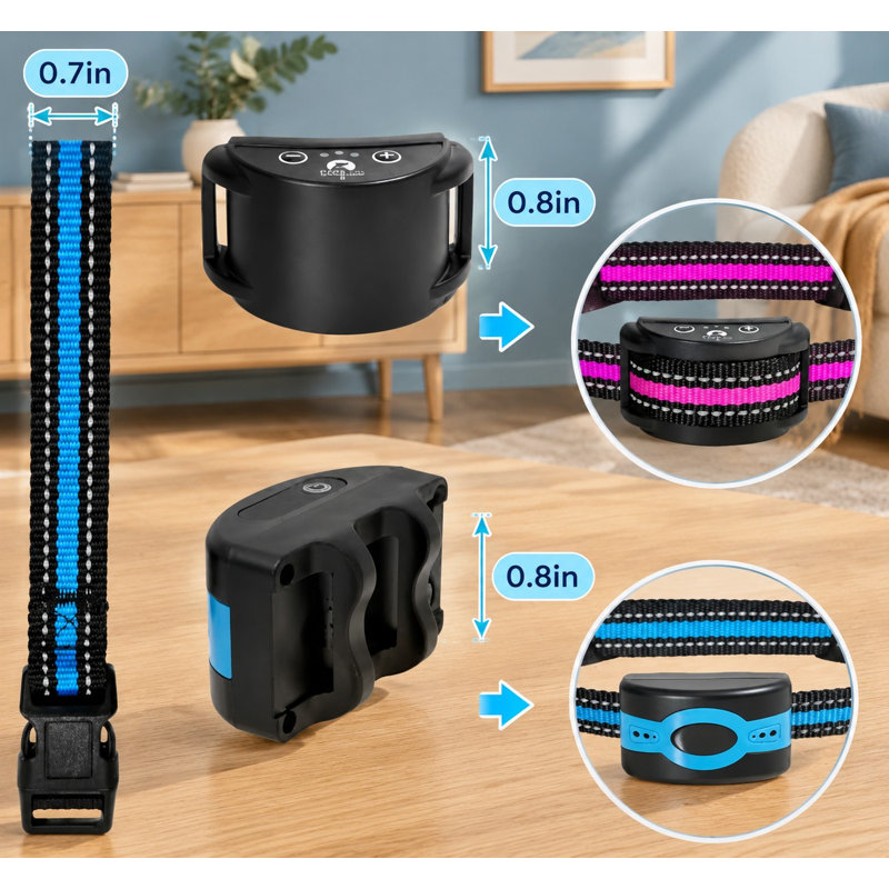 For wireless dog-fence receivers and compatible e-collar, shock, or bark-training devices, these replacement nylon collar straps come in blue and pink.