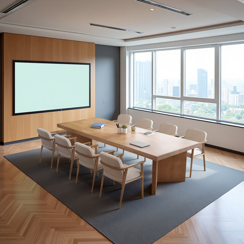 Modern Rectangular Solid Wood Conference Table, 29.5" H x 102.4" L x 47.2" W