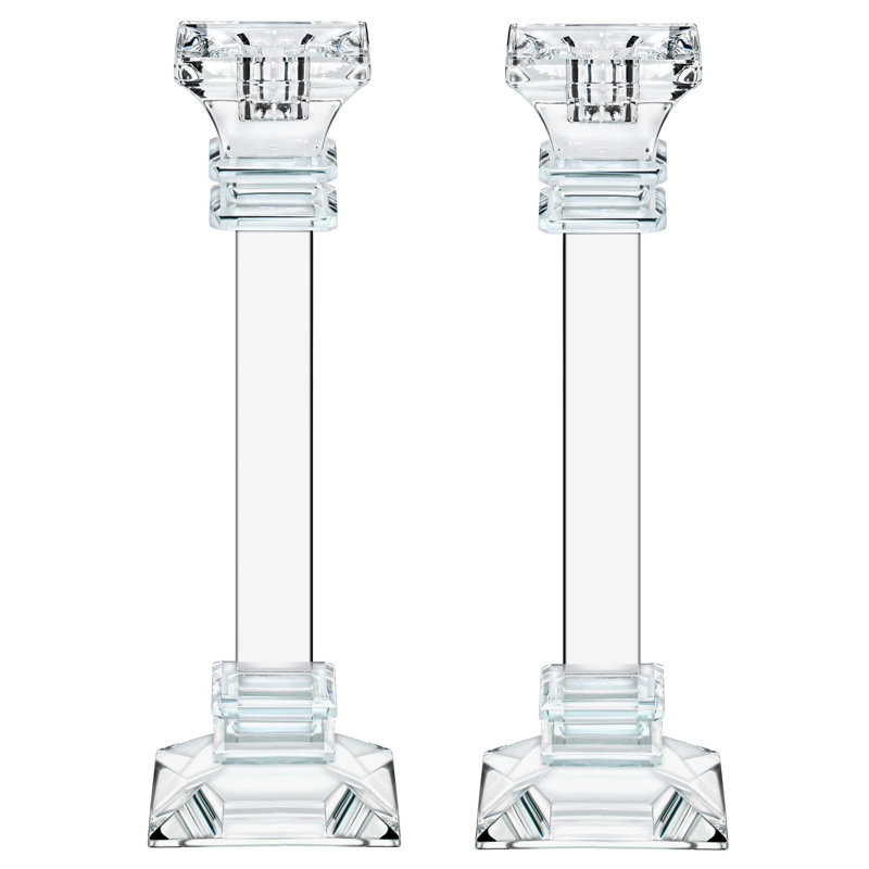 Ensemble de 2 bougeoirs coniques en cristal, H 11,8 po x l 3,15 po