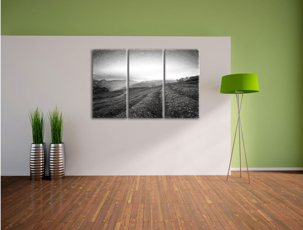 3-tlg. Leinwandbild-Set „Sonnenaufgang Teeplantage Thailand“, Kunstdruck