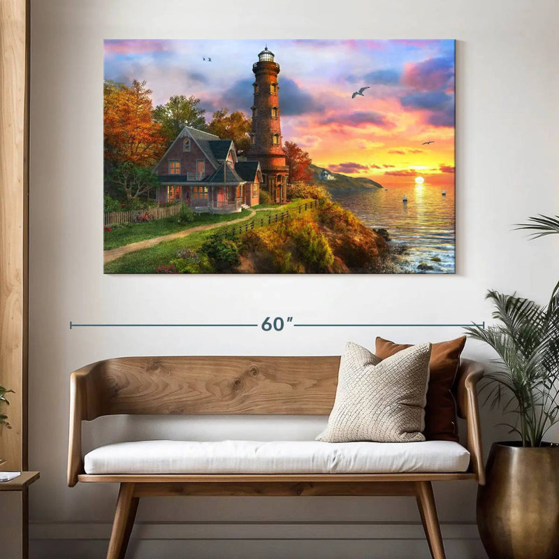 Lilie Seaside Sunset Lighthouse, 34" H x 51" W