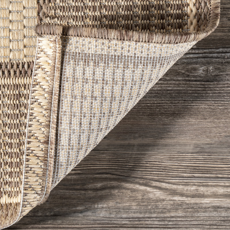 Burkley Monochrome Bordered Beige Indoor/Outdoor Rug, Rectangle 5'3" x 7'9"