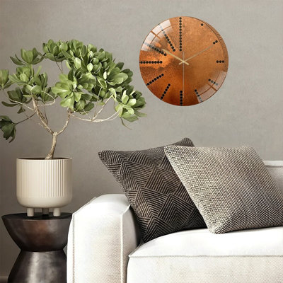 12-Inch Silent Tempered Glass Wall Clock, " Copper Clock Face ” Silent Non-Ticking Clock, Battery Operated (AA Batteries Not Included), Artistic Home Decor
