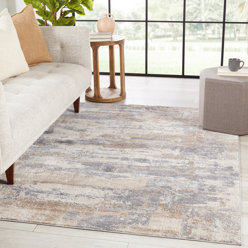 Tapis abstrait brun clair / gris clair, Rectangle de 10 pi x 14 pi