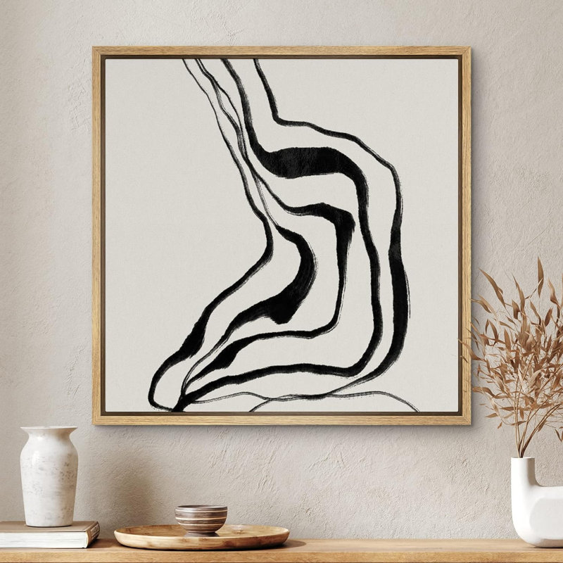 «Black Grey Paint Stroke Line Collage Abstract Shapes Modern Art Decor Neutral Minimalist», reproduction d'art sur toile