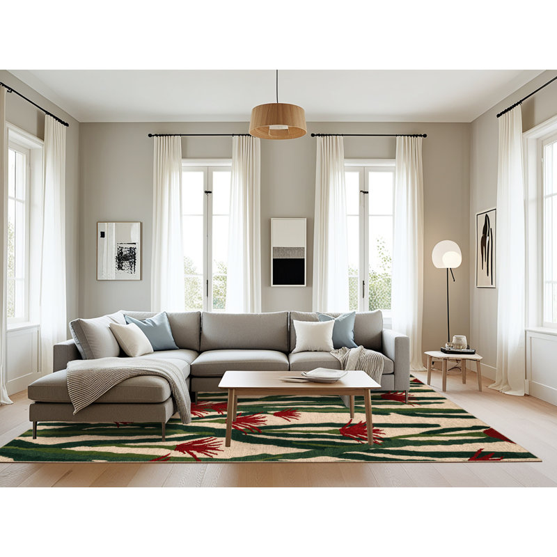 Tapis botanique brun lavable à la machine, Rectangle 8 pi x 12 pi