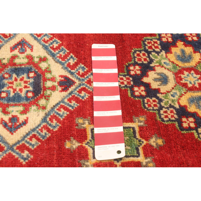 Tapis rouge / jaune en laine noué à la main de conception unique 6 pi 8 po x 9 pi 9 po Okey