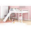 Lit mezzanine blanc avec glissade brillante - fabriqué en bois massif pour une luminosité étonnamment stable