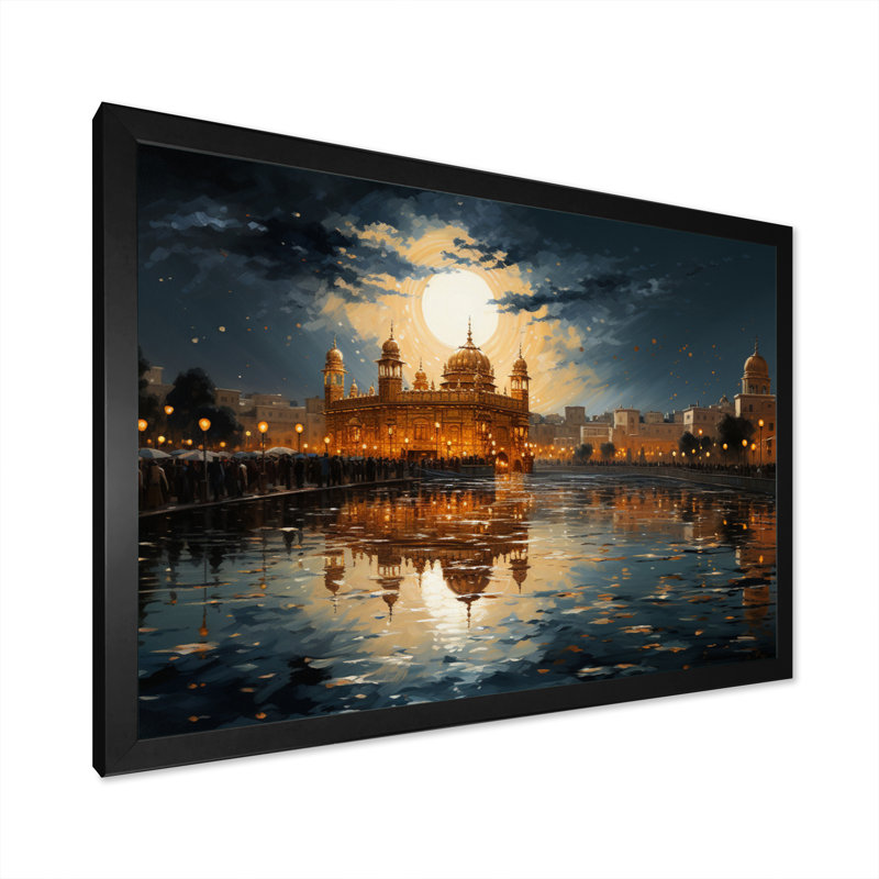 Hinduisim Golden Temple I - Hindouisme, art mural, Cadre simple noir, H 16 po x l 32 po x P 1 po