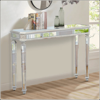 Mirror Console Table Vintage Wood Grain Carving Process Gorgeous And Noble For Entryway, Sofa Table,Living Room(48''W X 32.3''H X 18D)