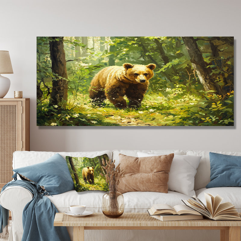 Ours dans la forêt du printemps I - art mural en métal, reproduction d'art moderne en métal, H 28 po x l 60 po