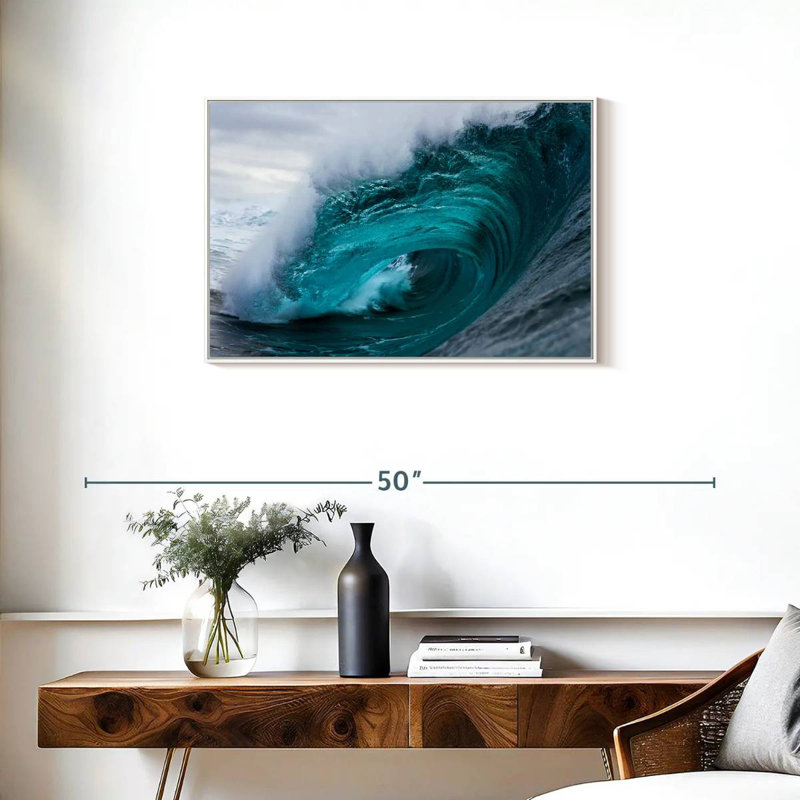 Crashing Blue Ocean Wave, Cadre flottant blanc, 31 po x 21 po