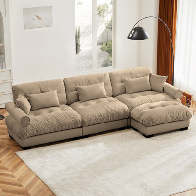 Super Comfort Oversized Modular Velvet Sectional Sofa Couch With Movable Ottoman,Corner Sectional With Bolstered Armrests, Deep Seat Cloud Couch, Convertible L Shaped Couch For Living Room
