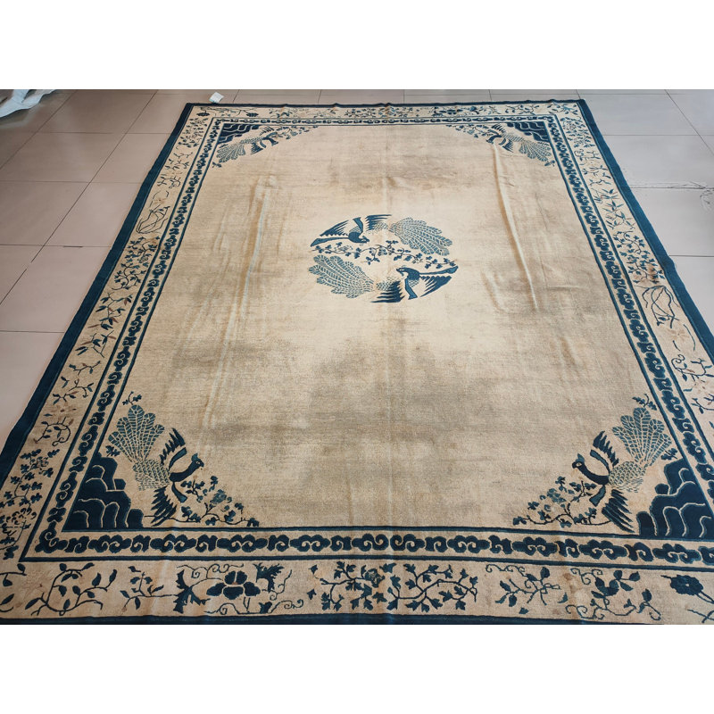 Antique Peking Chinese Medallion Beige 1890s Rug
