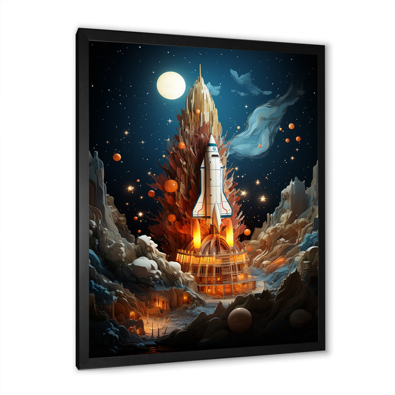 «Expressionist Space Shuttle Burst II», reproduction sur toile, Cadre simple noir, H 40 po x l 30 po x P 1,5 po