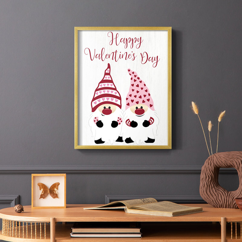 «Valentines Gnomes», reproduction encadrée - bois massif, H 20 po x l 16 po