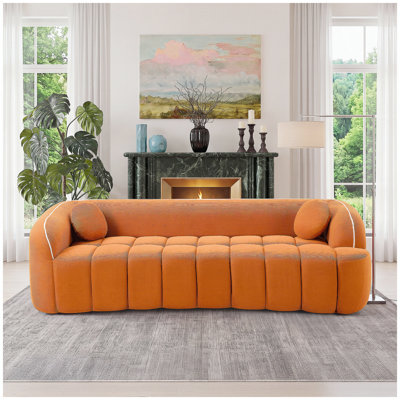 Canapé 98,4 po moderne compressé, canapé 3 places en velours côtelé Cloud Couch, aucun assemblage requis, canapé capitonné avec 2 coussins Bubble Channel, siège profond confortable pour salon, appartement, bureau