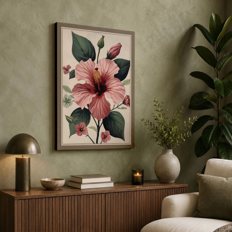 Hibiscus Study Botanical - Wrapped Canvas, Cream Border, 18x12 - 45.7 x 30.5 cm
