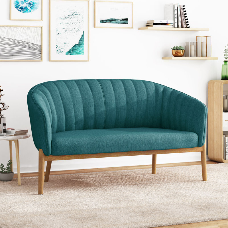 LOVESEAT, L 55 po, Tissu sarcelle, Bois naturel