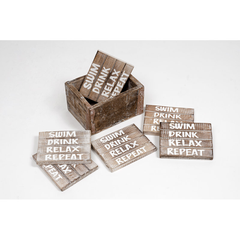 Ensemble de 6 sous-verres avec support «Swim Drink Relax Répétez Coaster» par RAM Game Room