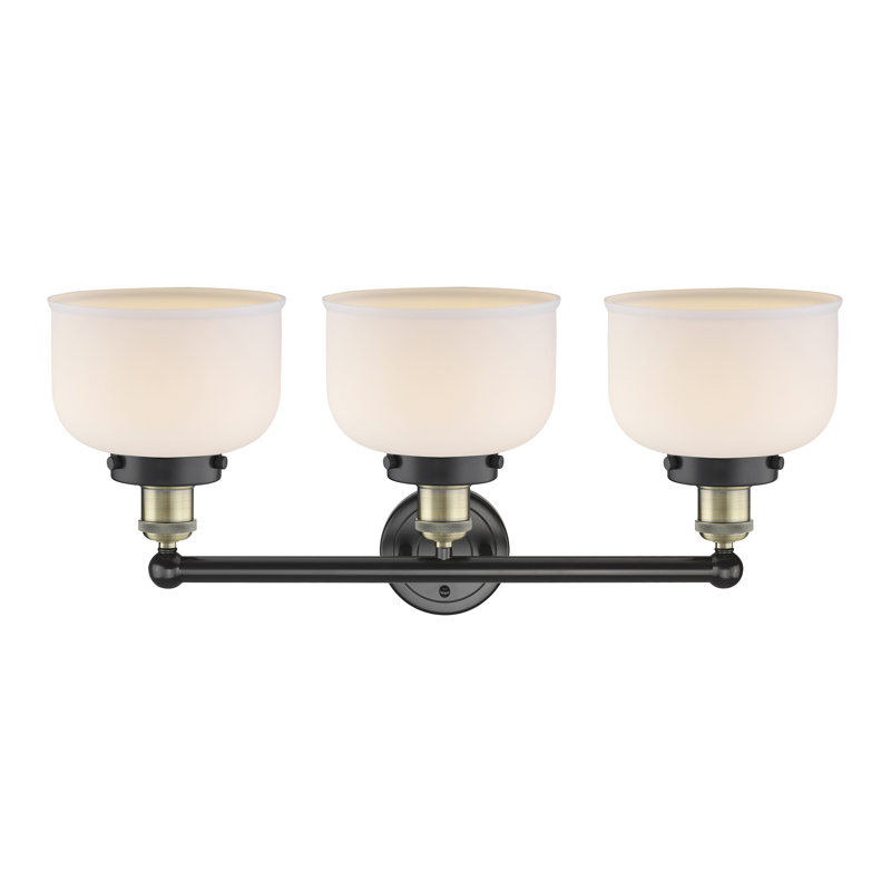 Éclairage pour meuble-lavabo à 3 lumières à intensité variable Raykwan, Blanc mat, Laiton antique noir