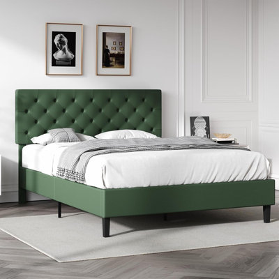 Green Queen Size Leather Upholstered Bed