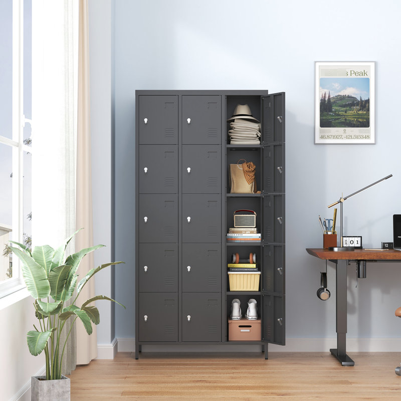 Casiers en métal de 72 po h avec 15 portes verrouillables pour les besoins de rangement des employés et de la maison - Compartiments spacieux, portes, finition anticorrosion, assemblage rapide, casiers noirs ， 15 portes ， besoins des employés ， spacieux