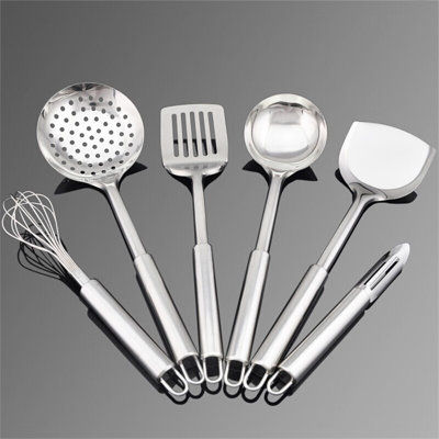 Ensemble d'ustensiles de cuisine en acier inoxydable, ensemble d'ustensiles de cuisine 7 pièces avec spatule, louche, cuillère à fente pour la cuisson à domicile