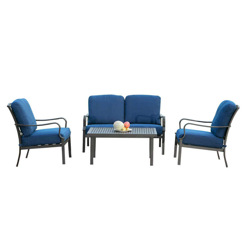 Stanlie 4 - Person Patio Conversation Set, Navy Blue