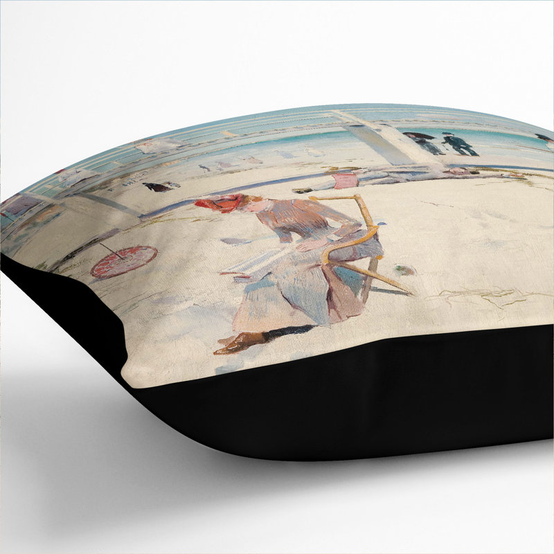 A Holiday At Mentone Square Throw Cushion, 55cm H x 55cm W x 20cm D, Black