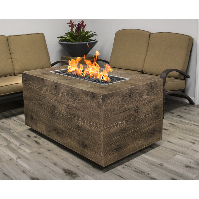 Catalina Rectangle Concrete Smokeless Fire Pit, Natural Gas, Oak