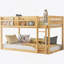 Lit superposé bas simple au-dessus d'un lit simple, lit superposé au sol avec échelle, fabrication en bois massif pour enfants et adolescents, finition naturelle, conception peu encombrante-875964904