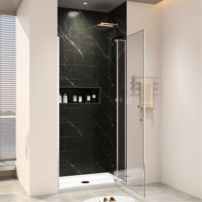 Porte de douche pivotante l 32 - 36 po x H 72 po, verre trempé 1/4 po et 5/16 po, finition nickel brossé, charnière en acier inoxydable 304, étanchéité à l'eau, système de fermeture à joint magnétique, canal mural réglable, 4 po