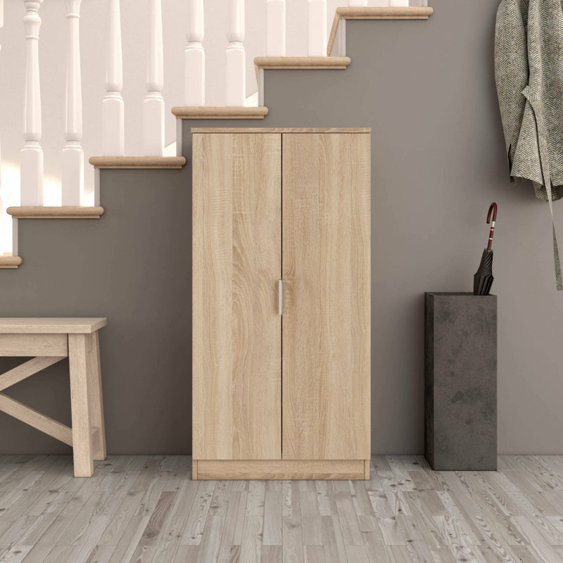 Multifunction Wardrobe With Two Doors With Six Shelves, White Color, Measurements 55 X 108 X 36 Cm, Oak