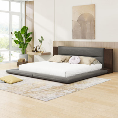 Contemporary Velvet Upholstered Platform Bed with headboard