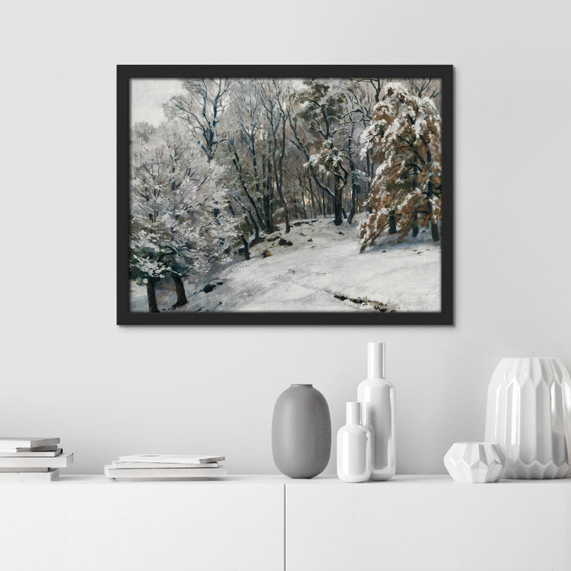 " Winter Snow Covered Birch Trees ", 11" H x 14" W, Black