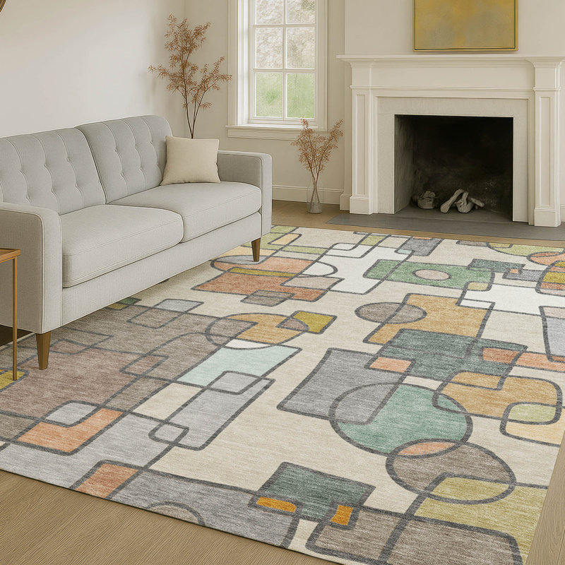 Machine Washable Indoor/Outdoor Chantille ACN2503 Geometric Rug, Beige, Rectangle 2'6" x 3'10"
