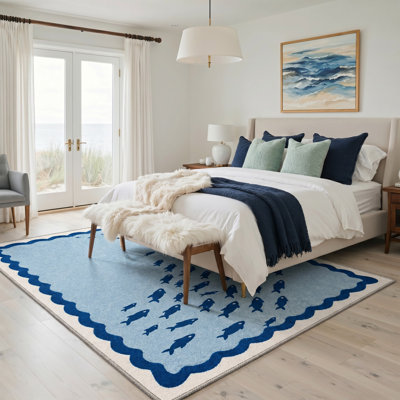 Tapis bleu marine / bleu marine lavable à la machine avec envers antidérapant