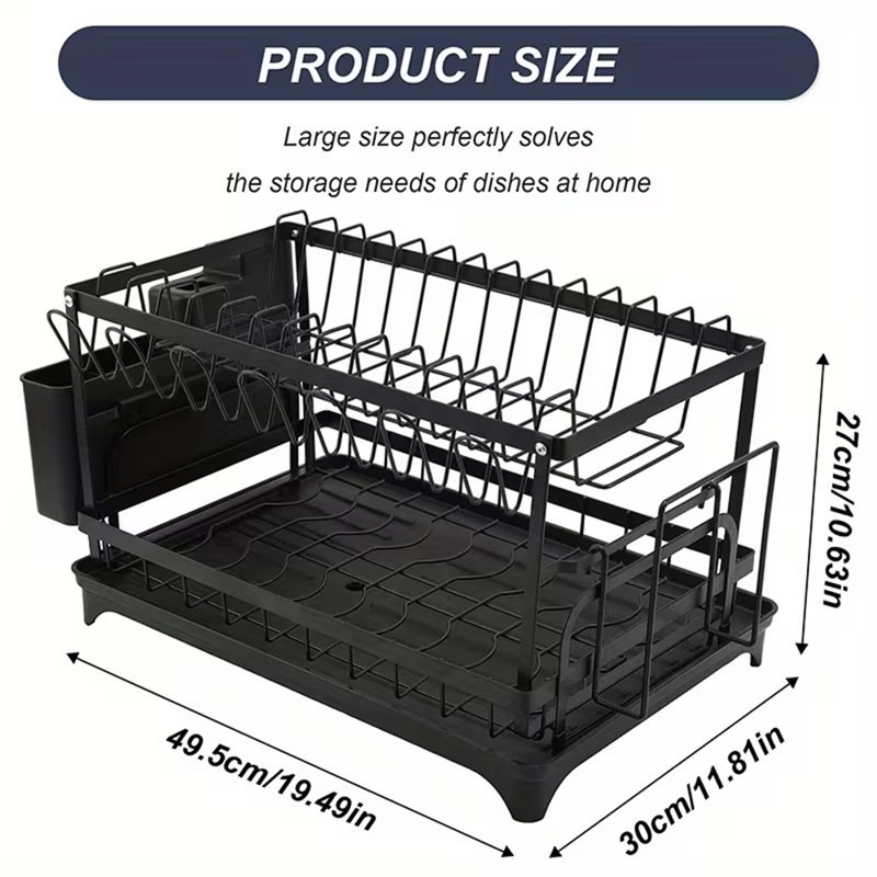 2 Tier Dish Drying Rack Kitchen Dish Organizer With Chopsticks And Chopping Board Holder