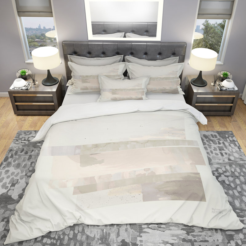 Geometric Neutral Form I - Shabby Elegance Duvet Cover Set - Microfiber Polyester, Full/Queen Duvet Cover + 2 Shams