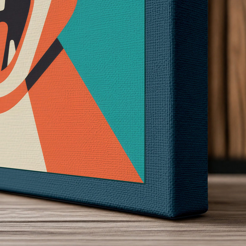 Geometric Rabbit Mid-Century 1 Piece Wrapped Canvas Wall Art, 24x16 - 61.0 x 40.6 cm, Teal Border