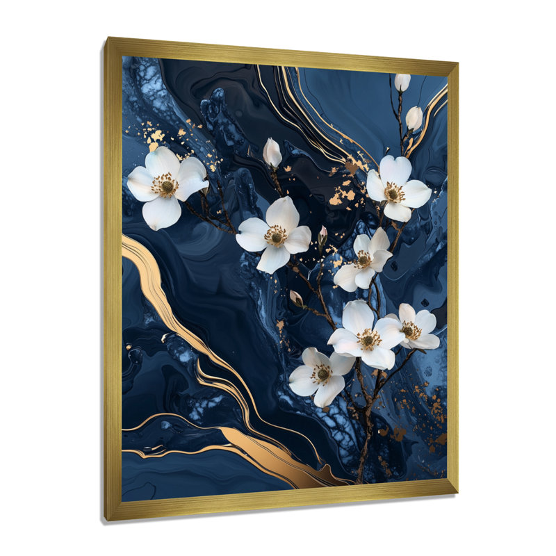 Kneeland - impressions murales florales, 32" H x 24" W, Gold, Picture Framed