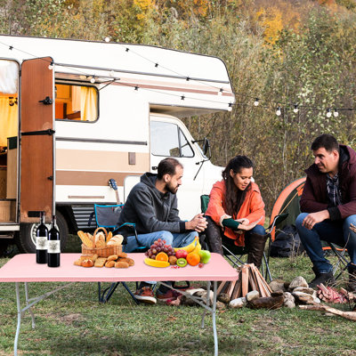 6Ft Pink Outdoor Folding Camping Table - Portable, Strong, Waterproof, Stable Structure For Parties High Load Capacity,