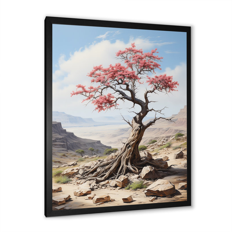Arbre d'acacia africain dans le désert I - Art mural africain, Cadre photo noir, H 40 po x l 30 po x P 1,5 po