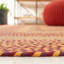 Tapis géométrique tressé à plat en coton et autres en jaune et rouge-1180610863
