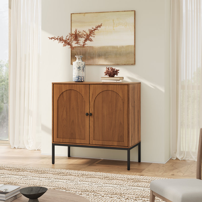 Modern Minimalist Style 31.5‘’ Wide Fluted Panel Sideboard, Walnut