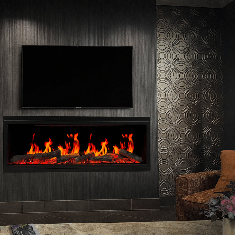 Foyer électrique linéaire encastré ultramince Litedeer Homes Latitude ZEF65X 65 po avec application Wi-Fi et télécommande